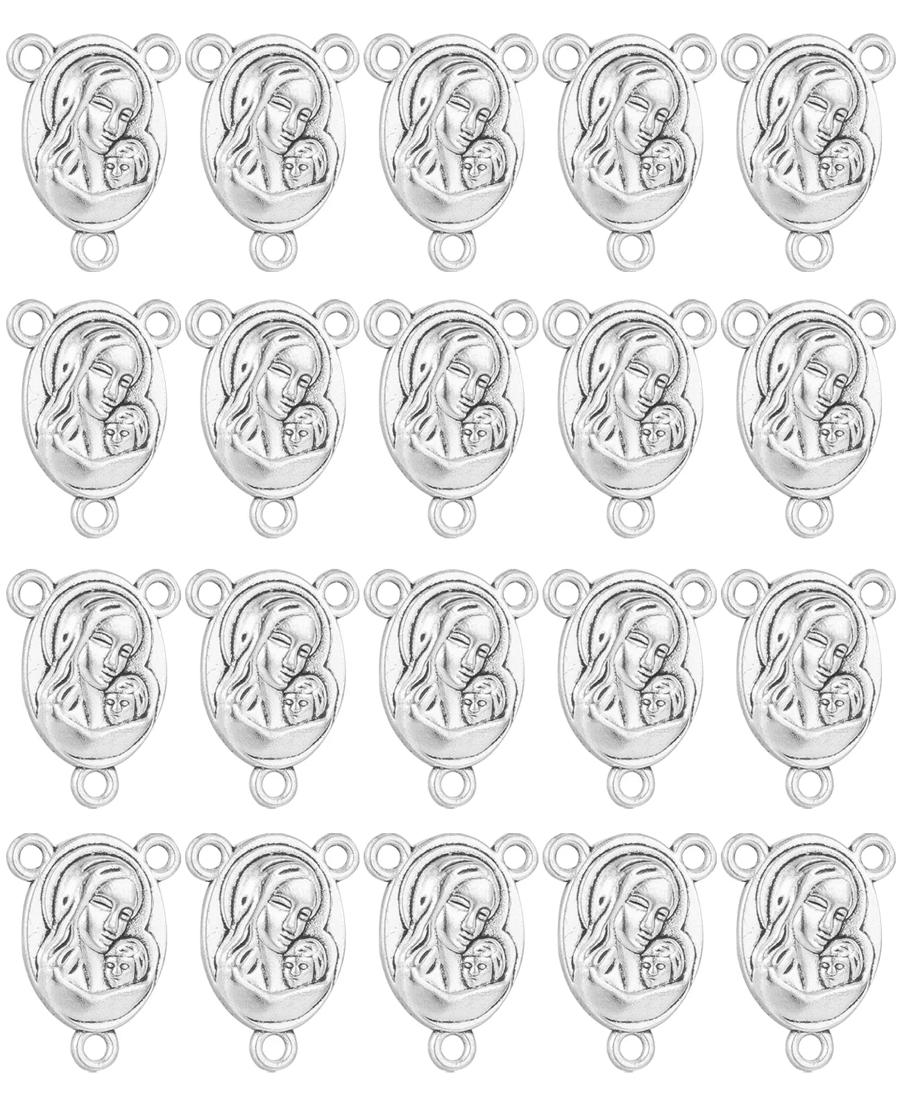 20Pcs/Lot 3-Hole Rosary Chaplet Connector Holy Mary Holding Infant Jesus with Jerusalem Land Medal