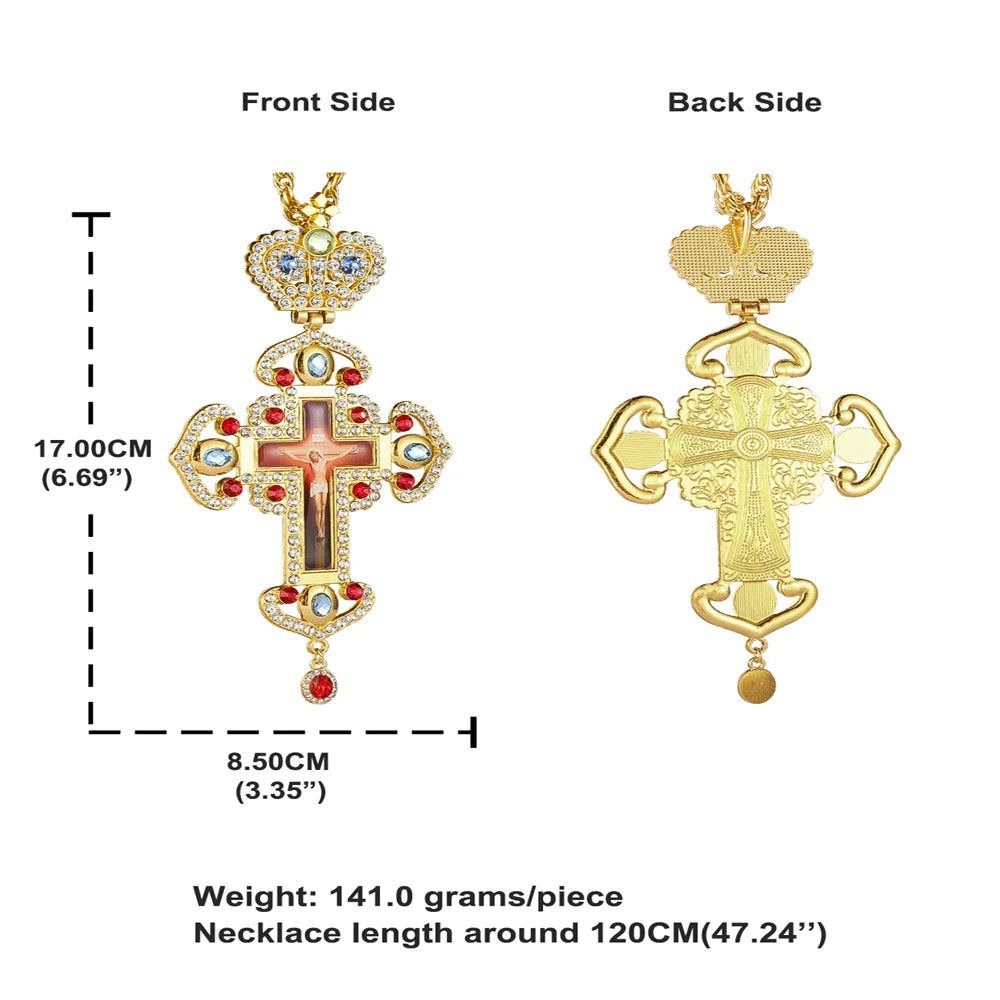 Orthodox Golden Color Zircons Crystals Pendant Necklace for Men & Women Christian Church Priest Bishop Jewelry