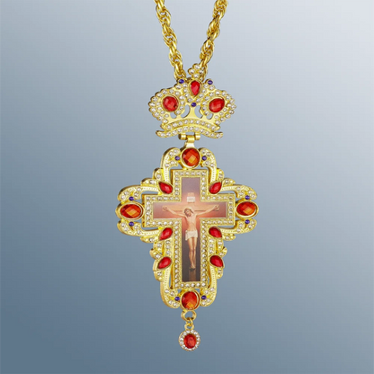 Orthodox Zircons Crystals Cross Pendant Pectoral Necklace Christian Baptism Gift for Men & Women