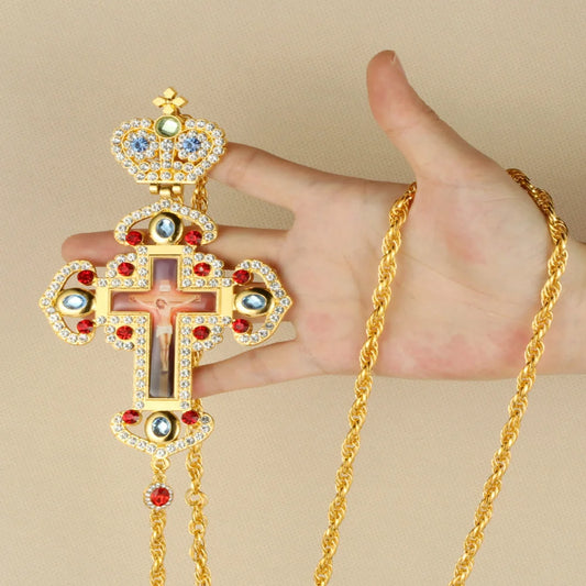 Orthodox Golden Color Zircons Crystals Pendant Necklace for Men & Women Christian Church Priest Bishop Jewelry