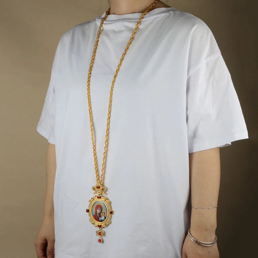 Orthodox Long Pectoral Necklace Religious Jewelry Pendant Necklace Baptism Gift