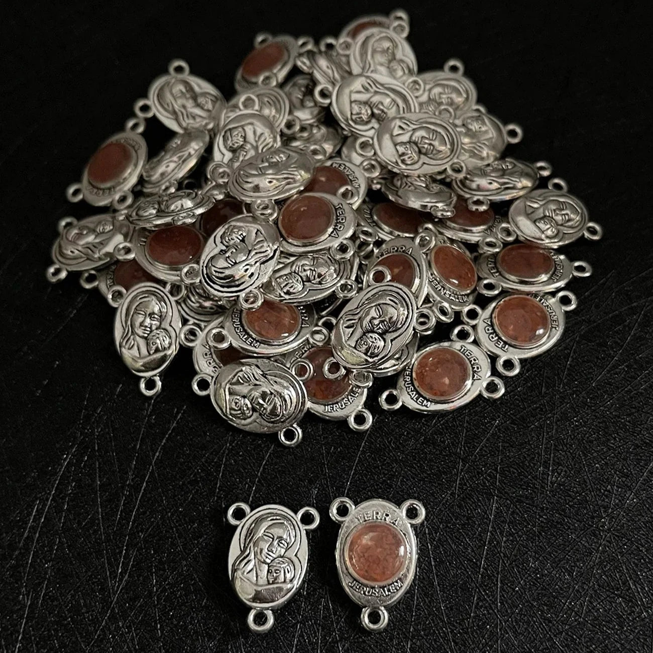 20Pcs/Lot 3-Hole Rosary Chaplet Connector Holy Mary Holding Infant Jesus with Jerusalem Land Medal