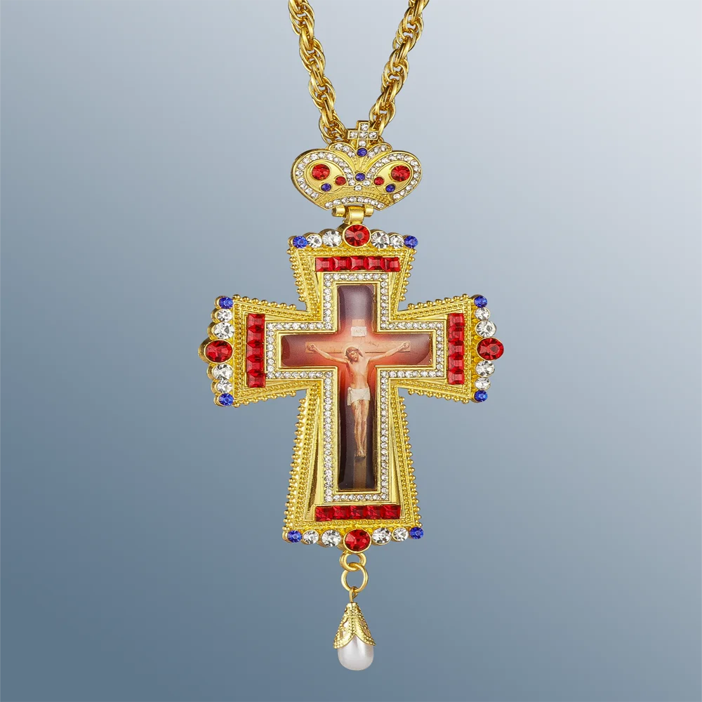 Orthodox Goloden Color Pectoral Cross Pendant Necklace Baptism Jewelry Gifts