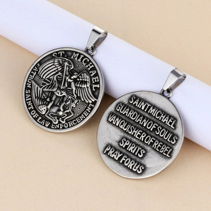 Cottvott Catholic Stainless Steel Vintage Archangel St. Michael Medal for DIY Necklace Keychain Religious Prayer Faith Jewelry