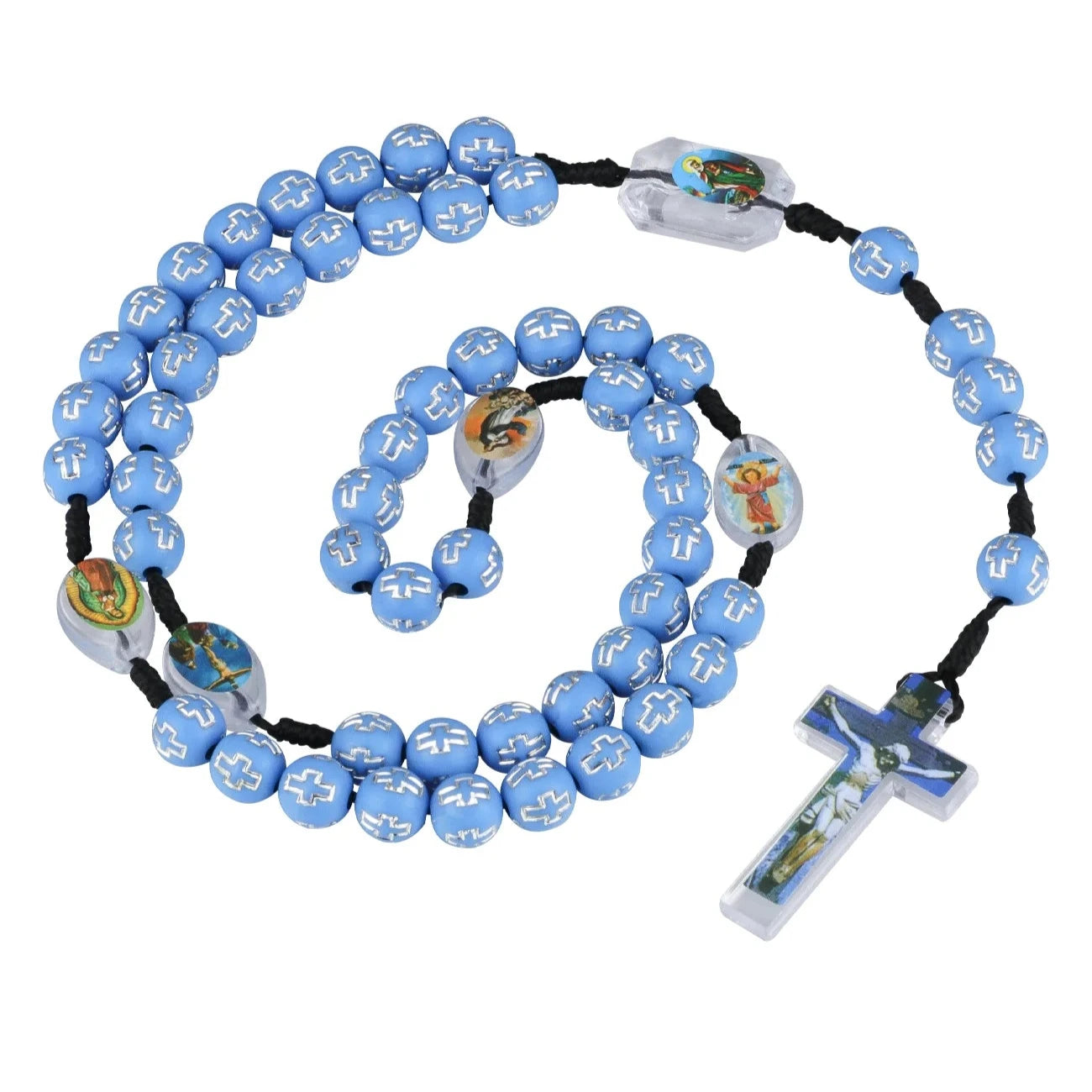 Cottvott Catholic Blue Beads Rosary Necklace for Women & Men with INRI Cross Crucifix Pendant Charms Religious Gifts