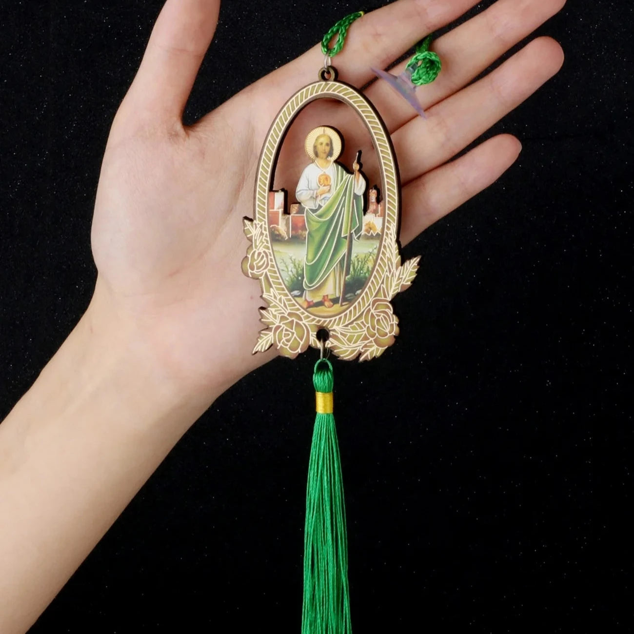 Cottvott Catholic Saint Jude Car Rearview Mirror Hanging Holy Icon Pendant Interior Decoration Items Church Blessed Baptism Gift