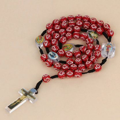 Cottvott Catholic Red Loose Beads Rosary Prayer Necklace with Jesus Cross Crucifixion Pendant Charms Religious Gifts