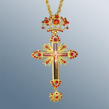 Cottvott Pectoral Cross Orthodox Jesus Necklace Filled with Red Rhinestone Religious Necklace Jewelry Pastor Prayer Gifts