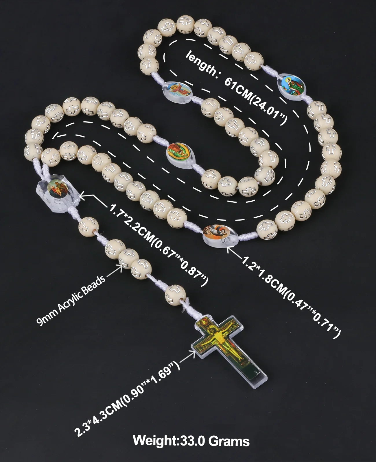 Cottvott Catholic White Rosary Prayer Necklace Acrylic Loose Beads With Rope Chain