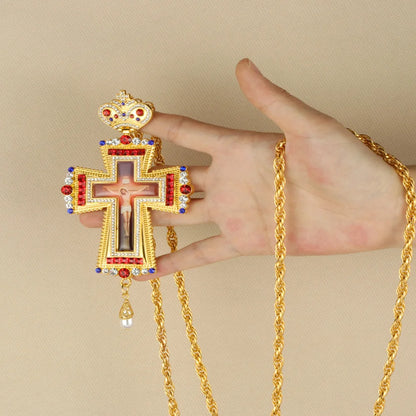 Orthodox Goloden Color Pectoral Cross Pendant Necklace Baptism Jewelry Gifts