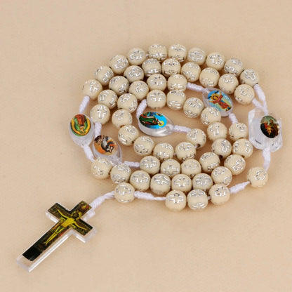 Cottvott Catholic White Rosary Prayer Necklace Acrylic Loose Beads With Rope Chain