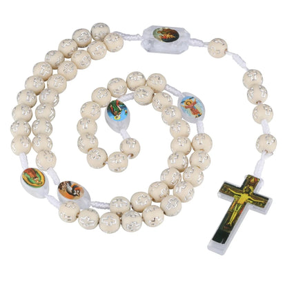 Cottvott Catholic White Rosary Prayer Necklace Acrylic Loose Beads With Rope Chain