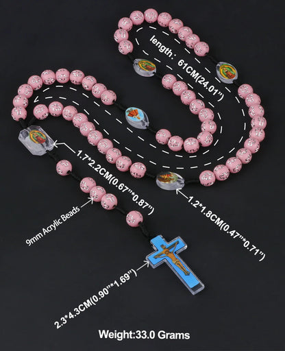 Cottvott Braided Rope Pink Rosery Necklace Bule Jesus Cross Pendant Christian Church Priest Crucifix Orthodox Baptism Gifts