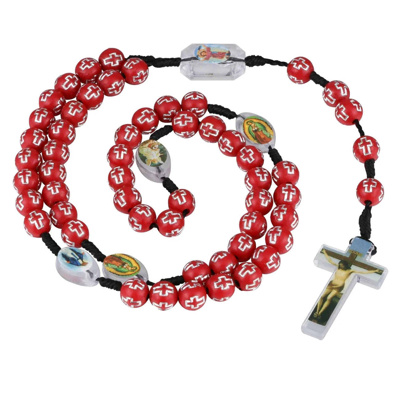 Cottvott Catholic Red Loose Beads Rosary Prayer Necklace with Jesus Cross Crucifixion Pendant Charms Religious Gifts