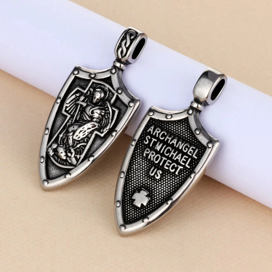 Cottvott Catholic Stainless Steel Archangel St. Michael Shield Pendant for DIY Necklace Keychain Religious Amulet Fashion Jewery