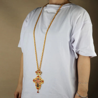 Orthodox Zircons Crystals Cross Pendant Pectoral Necklace Christian Baptism Gift for Men & Women