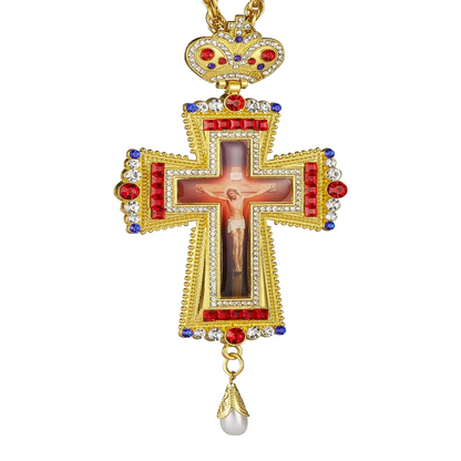 Orthodox Goloden Color Pectoral Cross Pendant Necklace Baptism Jewelry Gifts