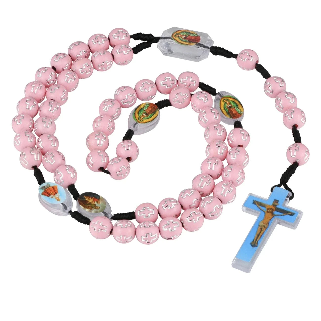 Cottvott Braided Rope Pink Rosery Necklace Bule Jesus Cross Pendant Christian Church Priest Crucifix Orthodox Baptism Gifts