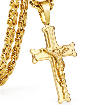 Christs Catholic Crucifix Jesus Cross Pendants Necklaces Stainless Steel Link Chains for Men