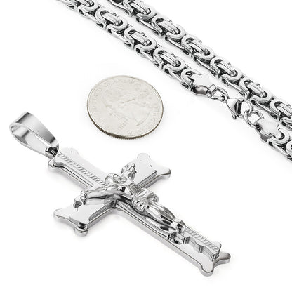 Christs Catholic Crucifix Jesus Cross Pendants Necklaces Stainless Steel Link Chains for Men