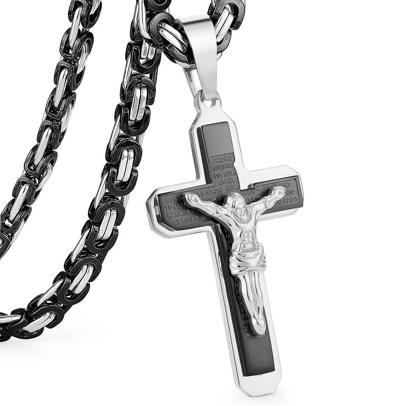 Bible Cross Crucifix Jesus Pendants Stainless Steel Byzantine Link Chain Necklaces