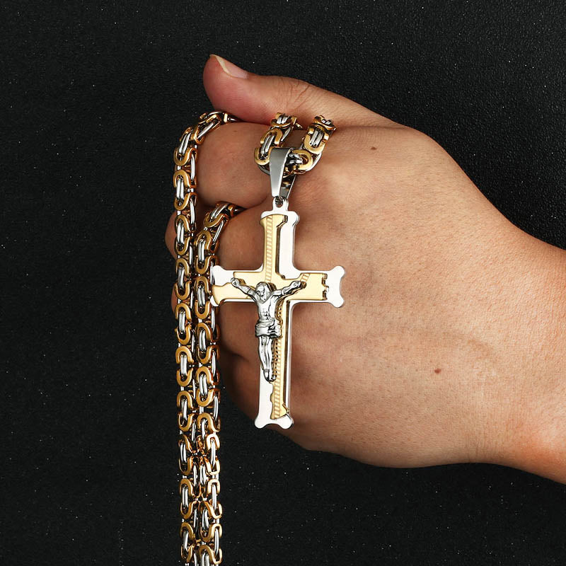 Christs Catholic Crucifix Jesus Cross Pendants Necklaces Stainless Steel Link Chains for Men