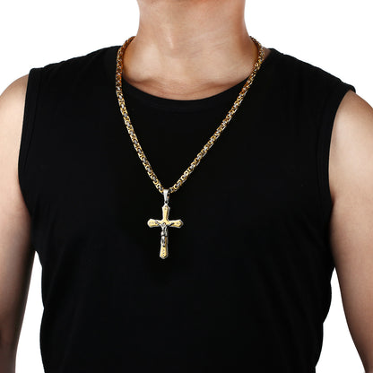 Christ Jesus Crucifix Cross Pendants Crystal Pendant Byzantine Link Chain Necklace Stainless Steel Necklaces for Men