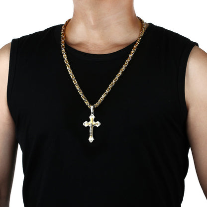 Stainless Steel Chain Crystal Jesus Crucifix Cross Pendant Necklaces Link Chains Men Necklace