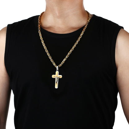 Bible Cross Crucifix Jesus Pendants Stainless Steel Byzantine Link Chain Necklaces