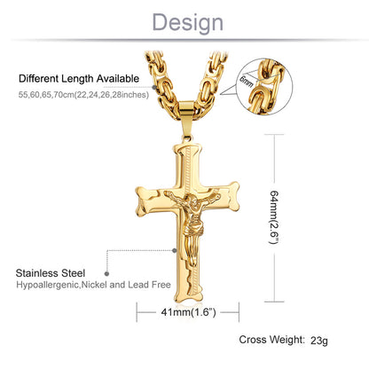 Christs Catholic Crucifix Jesus Cross Pendants Necklaces Stainless Steel Link Chains for Men