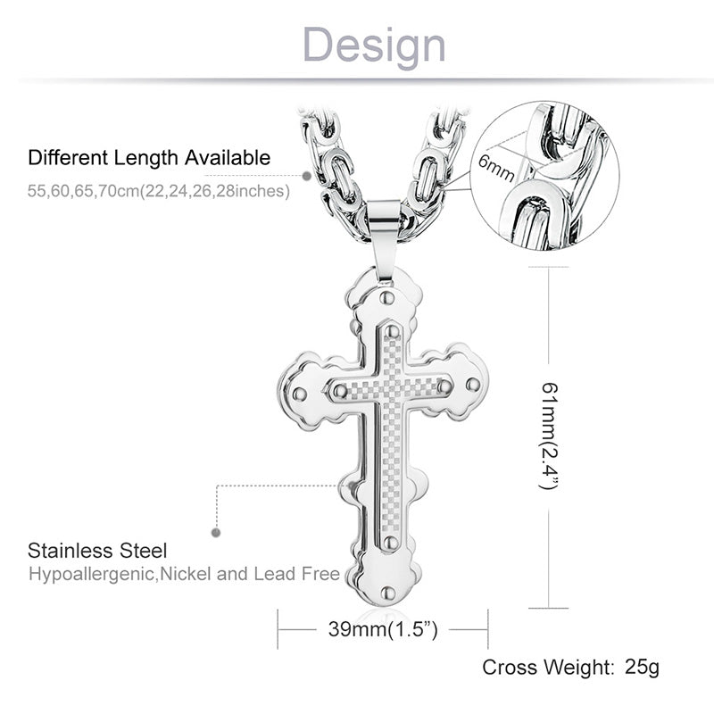 Christian Jesus Crucifix Cross Pendant Necklace Stainless Steel Men Byzantine Link Chain