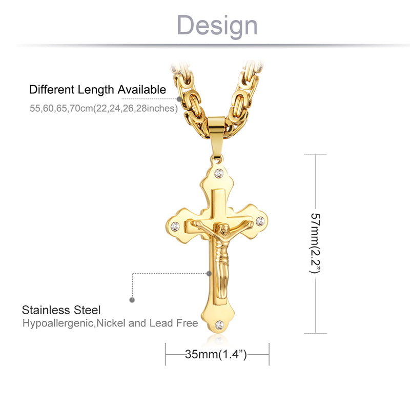 Stainless Steel Chain Crystal Jesus Crucifix Cross Pendant Necklaces Link Chains Men Necklace