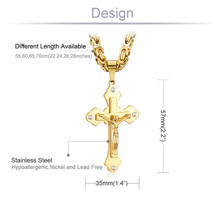 Stainless Steel Chain Crystal Jesus Crucifix Cross Pendant Necklaces Link Chains Men Necklace