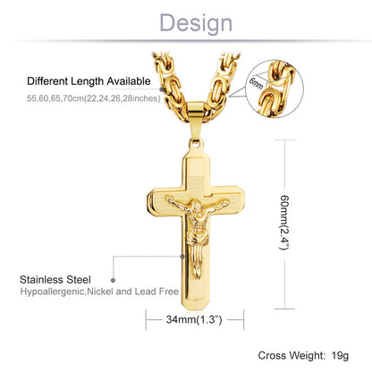 Bible Cross Crucifix Jesus Pendants Stainless Steel Byzantine Link Chain Necklaces