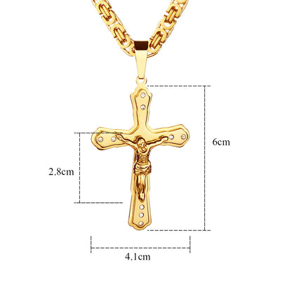 Christ Jesus Crucifix Cross Pendants Crystal Pendant Byzantine Link Chain Necklace Stainless Steel Necklaces for Men