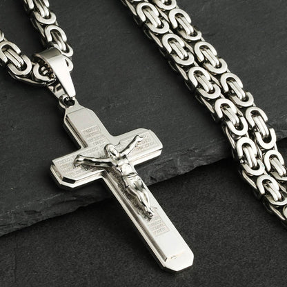 Bible Cross Crucifix Jesus Pendants Stainless Steel Byzantine Link Chain Necklaces