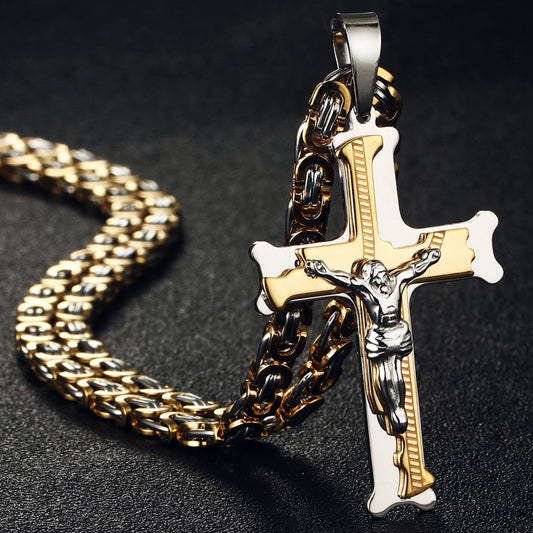 Christs Catholic Crucifix Jesus Cross Pendants Necklaces Stainless Steel Link Chains for Men