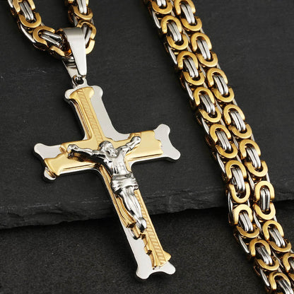 Christs Catholic Crucifix Jesus Cross Pendants Necklaces Stainless Steel Link Chains for Men