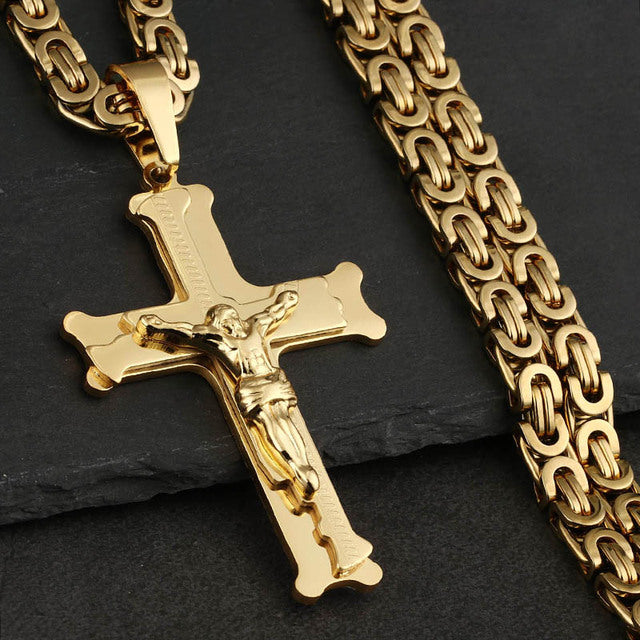 Christs Catholic Crucifix Jesus Cross Pendants Necklaces Stainless Steel Link Chains for Men