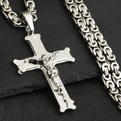 Christs Catholic Crucifix Jesus Cross Pendants Necklaces Stainless Steel Link Chains for Men