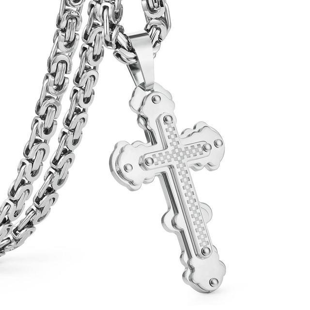 Christian Jesus Crucifix Cross Pendant Necklace Stainless Steel Men Byzantine Link Chain