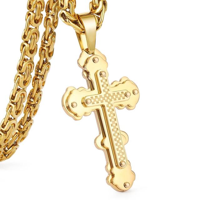 Christian Jesus Crucifix Cross Pendant Necklace Stainless Steel Men Byzantine Link Chain