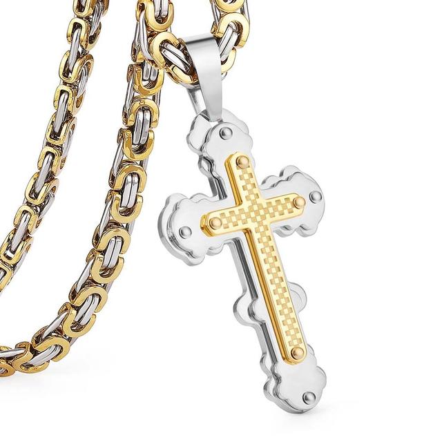 Christian Jesus Crucifix Cross Pendant Necklace Stainless Steel Men Byzantine Link Chain