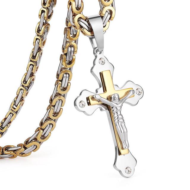 Stainless Steel Chain Crystal Jesus Crucifix Cross Pendant Necklaces Link Chains Men Necklace