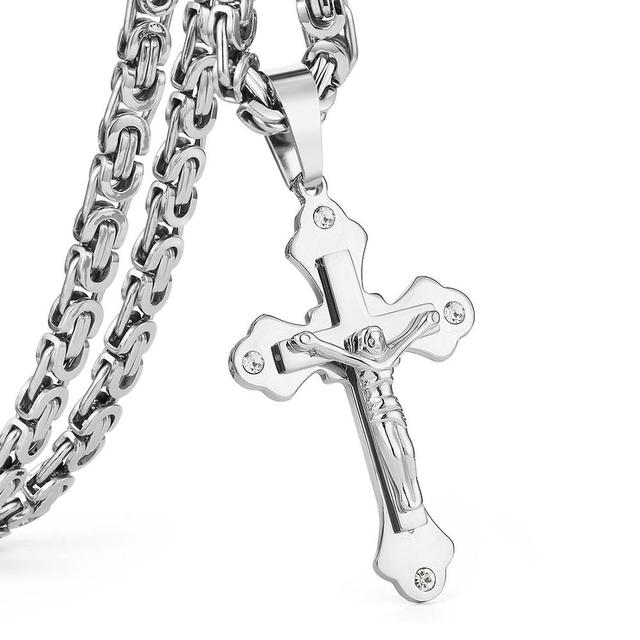 Stainless Steel Chain Crystal Jesus Crucifix Cross Pendant Necklaces Link Chains Men Necklace