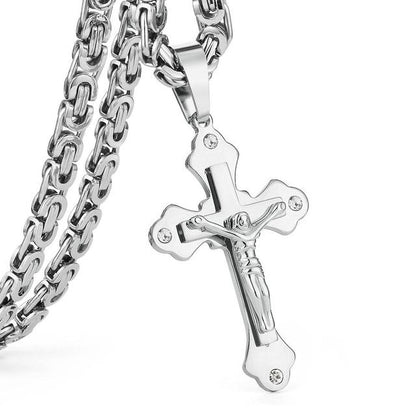 Stainless Steel Chain Crystal Jesus Crucifix Cross Pendant Necklaces Link Chains Men Necklace